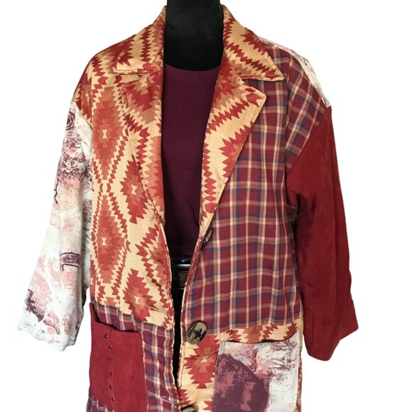 Upcycled Tapestry Coat M - L: Handmade Lined Southwestern Aztec Patchwork Jacket - Picture 10 of 16